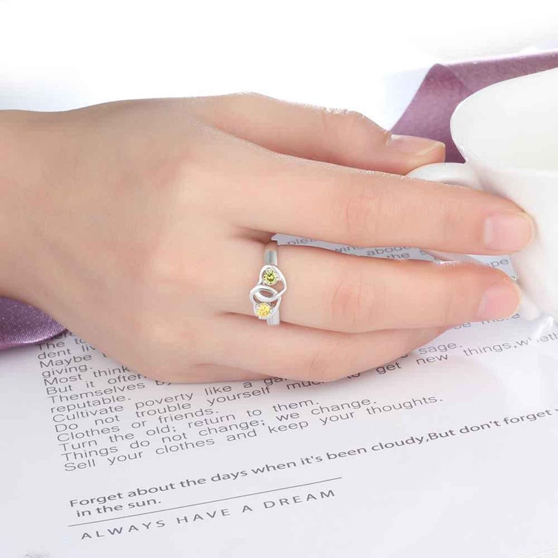 Mothers Ring 2 Stone 2 Name Engraved Sterling Silver Mothers Ring 2 Birthstone Family Ring 2 Stone Birthstone Ring for Mom from Kids