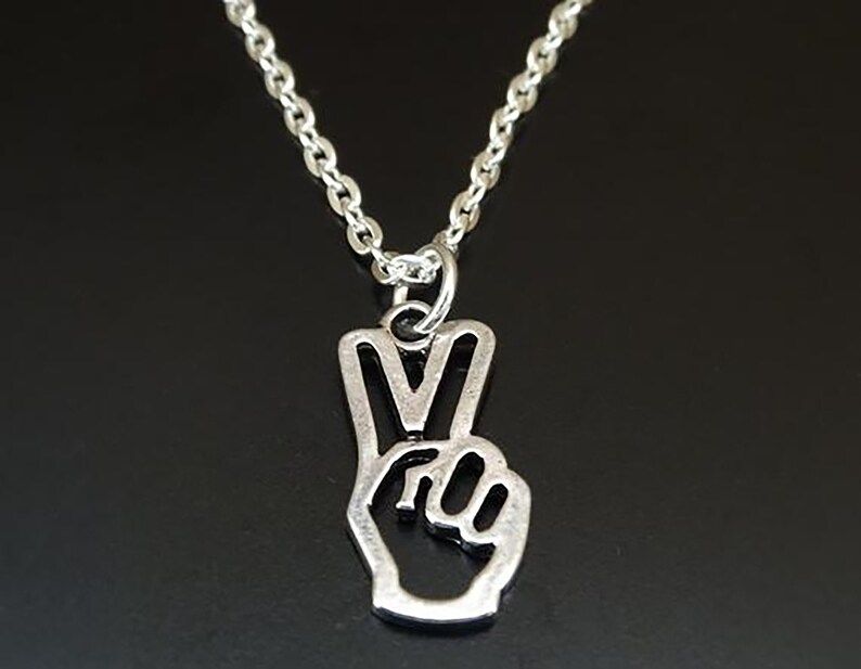Peace Sign Gifts Peace Sign Jewelry Peace Sign Necklace Women V Sign Necklace Victory Sign Necklace Peace Sign Hand Necklace