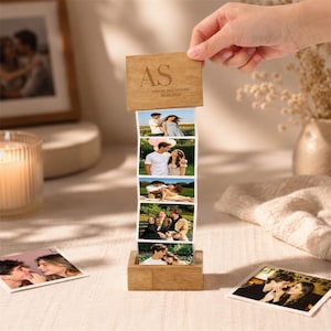 Pull Out Photo Box Personalized, Custom Wooden Memory Album, Accordion Keepsake Gift, Wedding Anniversary Display for Couples