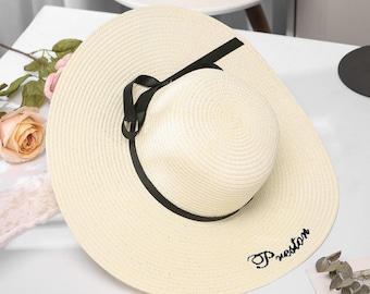 Personalized Beach Hat for Women, Custom Name Sunwear, Bridesmaid Gift, Bachelorette Favor, Honeymoon Accessory