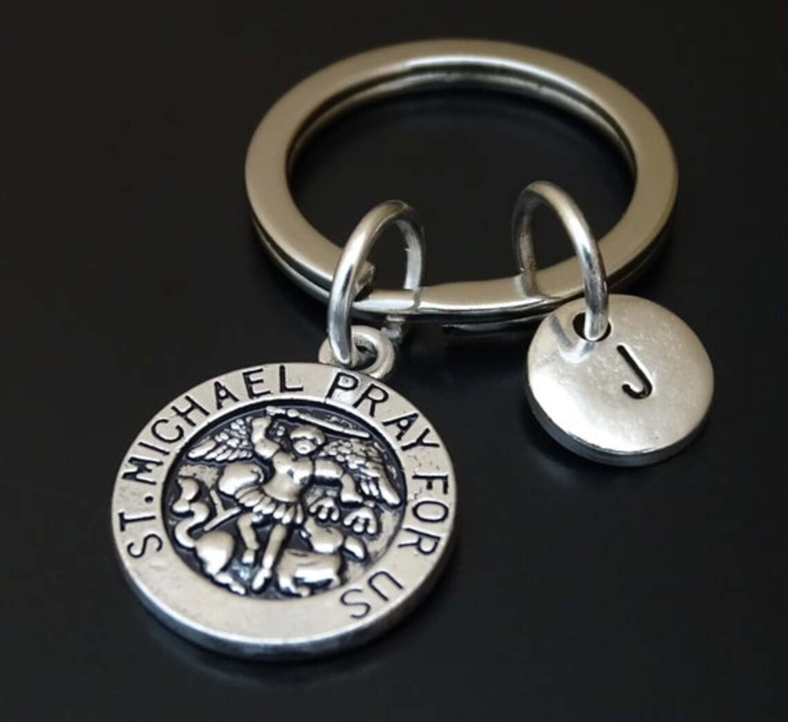 Saint Michael Keychain Silver Saint Michael Pendant Saint Etsy