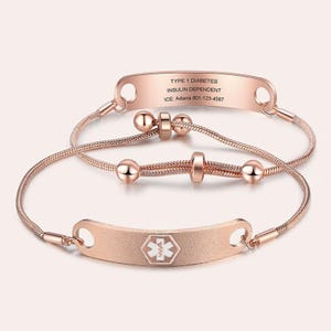 Personalized Medical Alert Bracelet for Women, Custom ICE ID Jewelry, Emergency Information Tag, Diabetes Epilepsy Allergy