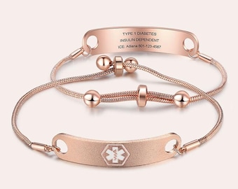 Personalized Medical Alert Bracelet for Women, Custom ICE ID Jewelry, Emergency Information Tag, Diabetes Epilepsy Allergy
