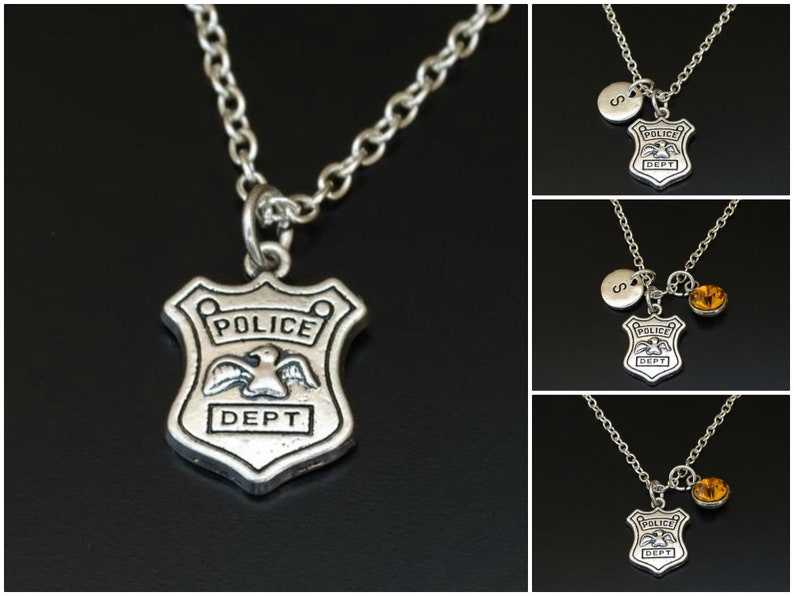 Police Badge Necklace Silver Police Badge Charm Necklace Etsy