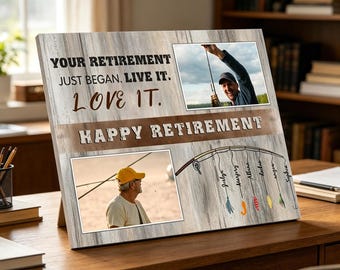 Fishing Retirement Gift Personalized, Custom Photo Keepsake for Dad Grandpa Angler Decor