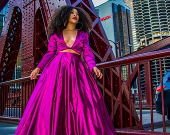 Custom Ball Gown Skirt Set | FAST SHIPPING| Women&#39;s Long Ballgown Skirt | Satin Prom Skirt and Top Set | Skirt Set | Wedding Party Dress