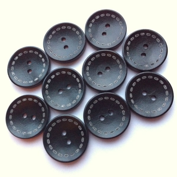 8 Wood Buttons 25mm Large Wooden Buttons 1" inch Black Buttons Painted wood Button Embellishments 2 holes Sewing Buttons Craft Supplies diy