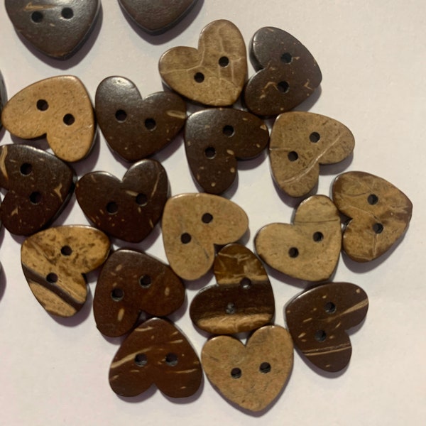 10 15mm Coconut Buttons HEART 5/8" inch Coconut Shell Button Natural Wood Brown Embellishments hEARTS Button Sewing Notions Craft Supplies