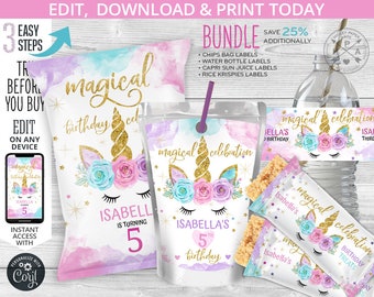 Printed Printable any theme Sold by the dozen Custom Chip Bags any event Unicorn 12 magical