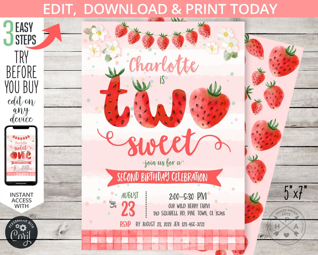 Strawberry BABY Shower Party Printable Package & Invitation, Girl Baby  Shower Decorations, Strawberry Party Decor, Berry Baby Shower Invites 