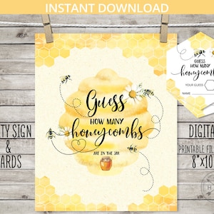 BEE guess how many honeycombs shower party game sign 8x10 printable reveal party decoration. Instant download. NOT EDITABLE. 049HPA 11 E