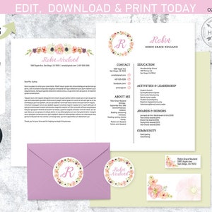 EDITABLE Paquete de reclutamiento de hermandad. Paquete MIDI. Reanudar la pegatina de la carta de presentación. Corona de acuarela. Descarga instantánea. Editado por ti. SOR021