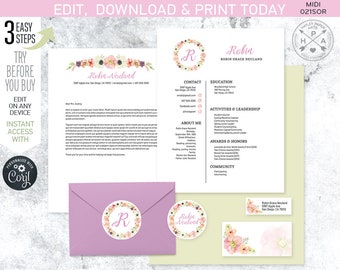 EDITABLE Sorority recruitment packet. MIDI pack. Resume cover letter sticker. Watercolor wreath. Instant download. Edited by you. SOR021