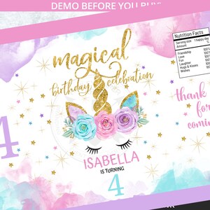 Unicorn magical chips bag, snacks treat bags, unicorn chip bag, chips pouch, favors, any age birthday party editable template. 046HPA 30 C image 4