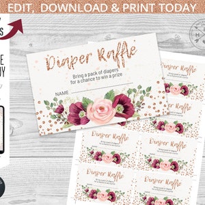 EDYTOWALNA wkładka do loterii pieluchowej Little Pumpkin w kolorze różowego złota, baby shower, przyjęcie boho, jesienne konfetti, możliwość natychmiastowej edycji i wydruku. 084HPA A