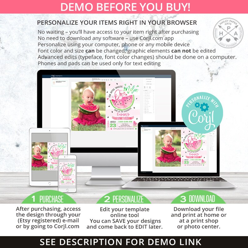 Download One in a melon birthday invitation watermelon pink first ...