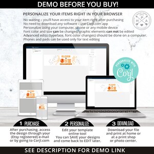 May include: A digital product demo shown on a desktop, laptop, tablet, and smartphone. The design features the text "OLIVER ONE" with basketball graphics. The image provides instructions for purchase, personalization, and download. The demo is designed for online use.