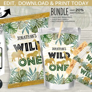 BUNDLE Jungle Wild One Chips Bag, Juice Bags Labels, Safari Rice ...