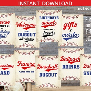 BUNDLE Baseball table signs 8x10 printable rookie party decoration pack. Welcome gifts snacks. Instant download. NOT EDITABLE. 191HPA 22 R