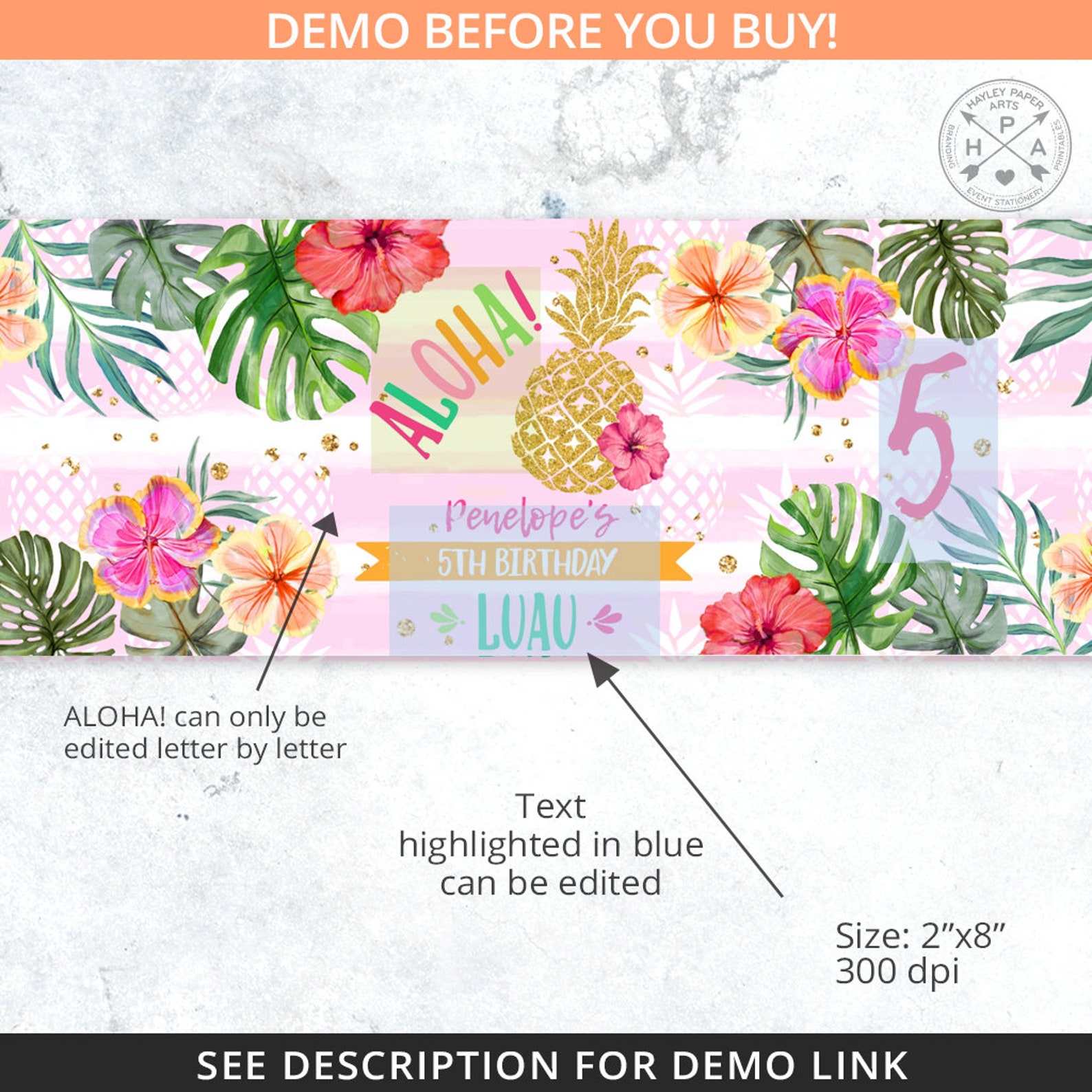 Alloha Label Pineapple Aloha Hawaiian Water Bottle Label Luau Hibiscus Birthday ...
