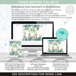 May include: A digital printable design for a birthday party. The design features a jungle theme with a zebra print background, green leaves, and a giraffe, lion, and monkey. The text says "Michael's Wild Three".