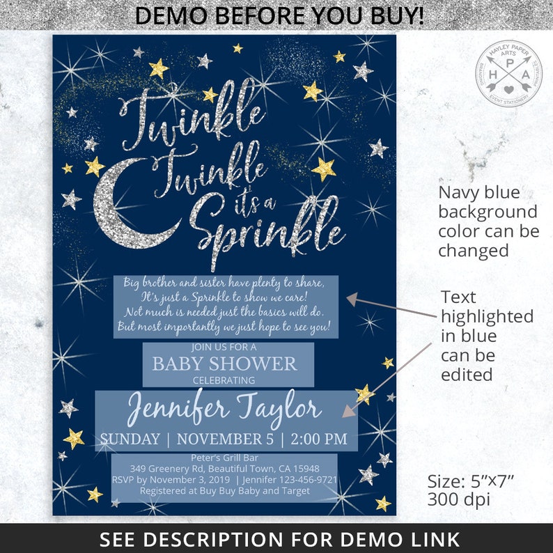 EDITABLE Twinkle It's a Sprinkle Baby Shower Poem Silver Etsy