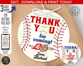 Baseball thank you tag. Baseball little rookie round tag 3x3. Sports party labels. Red navy blue ball boy party favor tag. 191HPA 17 C