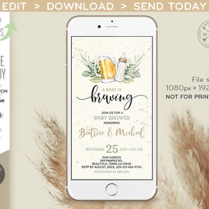 A baby is brewing electronic baby shower invitation beer milk smartphone e-vite, digital selfediting invite. E173 02 173hpa image 1