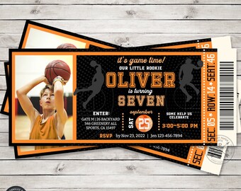 Basketball sports birthday ticket invitation all stars boy party invite ball games time activities party. Editable card design. 218HPA 33 A