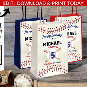 Baseball Papier Geschenk Etiketten Geburtstag für kleine Rookie Batter Sport Party Griff Mitnehmen Etikett. Bearbeitbare Vorlage. 191HPA 19 A