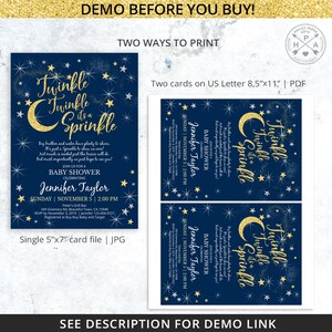 EDITABLE Twinkle It's a Sprinkle Baby Shower Poem Gold Navy Blue ...
