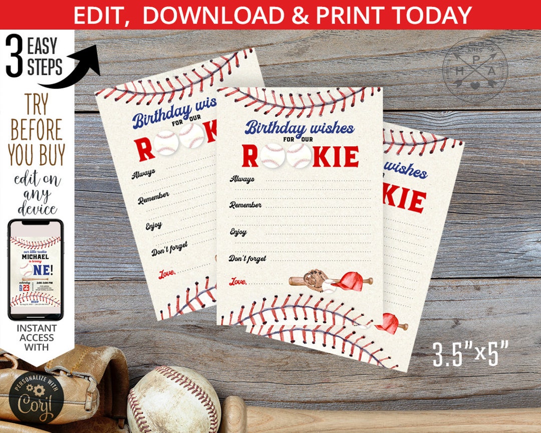 Baseball Birthday Wishes Card. Time Capsule Baseball One Party Sports All Stars Rookie Message