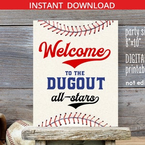 Baseball welcome to the dugout all-stars table sign 8x10 printable rookie party decoration. Instant download. NOT EDITABLE. 191HPA 22 D2