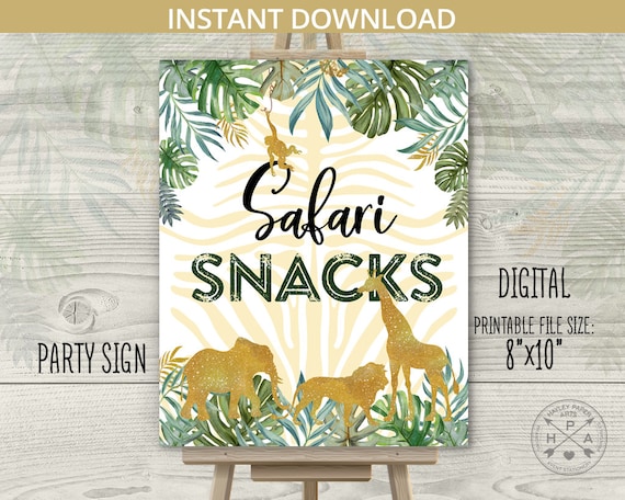 Safari snacks jungle table sign birthday 8x10 printable party gold safari animals decoration. Instant download NOT EDITABLE. 040HPA 25 05B Il_570xn