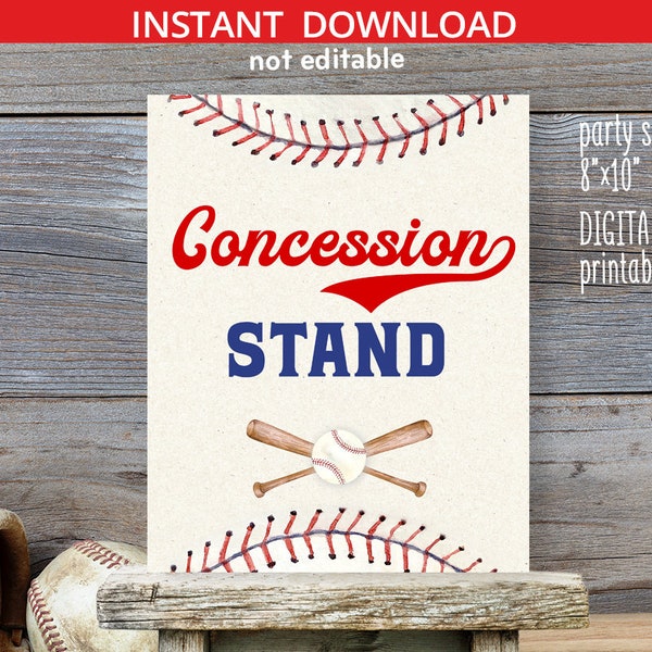 Baseball concession stand birthday table sign 8x10 printable rookie party decoration. Instant download. NOT EDITABLE. 191HPA 22 D6 B