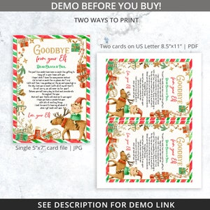 K&ouml;nnte beinhalten: Ein digitaler Weihnachtsdruck mit zwei Kartenoptionen. Eine ist eine einzelne 12,7 cm x 17,8 cm Karte mit einem Gedicht von einem Elf, die andere sind zwei Karten auf A4-Papier. Das Design umfasst festliche R&auml;nder und Illustrationen.