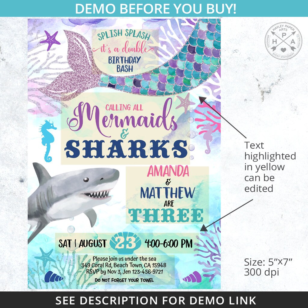 Mermaids And Sharks Twins Birthday Under The Sea Siblings Etsy 日本