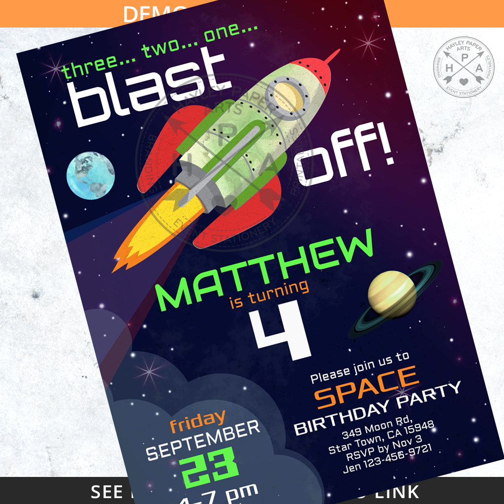 Outer Space Invitation Out of This World Astronaut Blast off Rocket ...