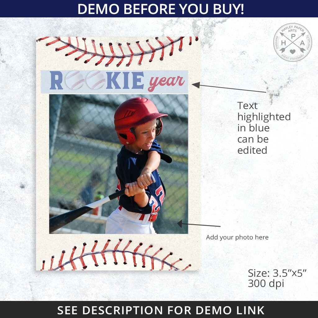 Baseball Birthday Thank You Card. Baseball 1st Year Rookie Stats Card ...