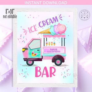 Ice cream Bar table sign ice cream party decoration party birthday 8x10 printable. Instant download. NOT EDITABLE. 118HPA 24 B
