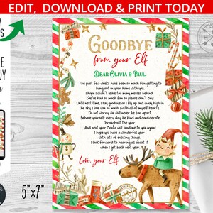 Elfe Abschiedsbrief. Elf Abschiedsbrief. Elfen Weihnachtskarte. Elfen Rentier auf Wiedersehen Nordpol Post Weihnachtsmann. Bearbeitbar druckbar. 205HPA 06 A3