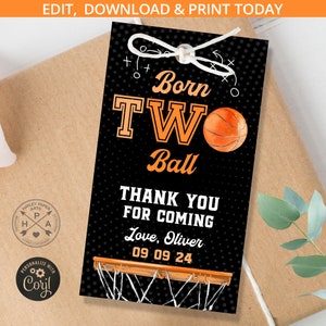 Étiquette de remerciement Born Two Ball de basket-ball. Médaille sport petite recrue rectangulaire orange noir 2x3,5. Deuxième étiquette de faveur pour les étoiles. 252 HPA 15 A