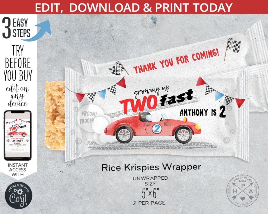 Cars Rice Printable Race Car Rice Krispies Label, Two Fast Sports Speed Racing Labels ...