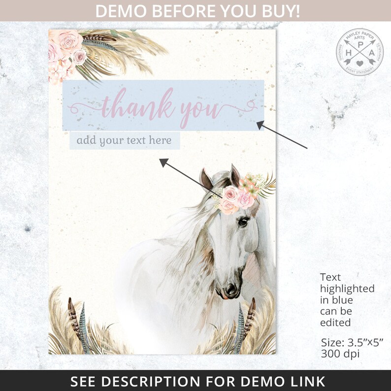 Horse Cowgirl Birthday Thank You Card Party Floral Girl Pony - Etsy Canada