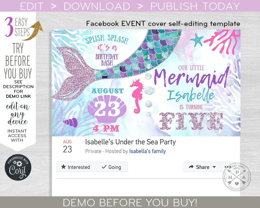 Mermaid Tail Facebook Event Cover Social Media Banner Under Etsy