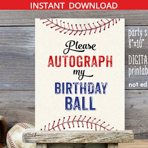 Baseball table sign please autograph my birthday ball 8x10 printable party decoration. Instant download. NOT EDITABLE. 191HPA 22 B