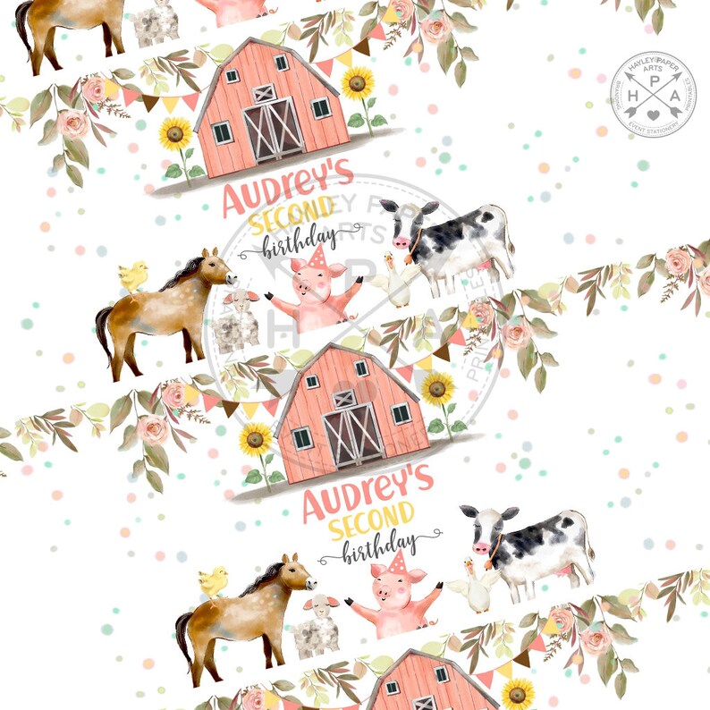 Farm animals water bottle labels pink barn girl any age | Etsy