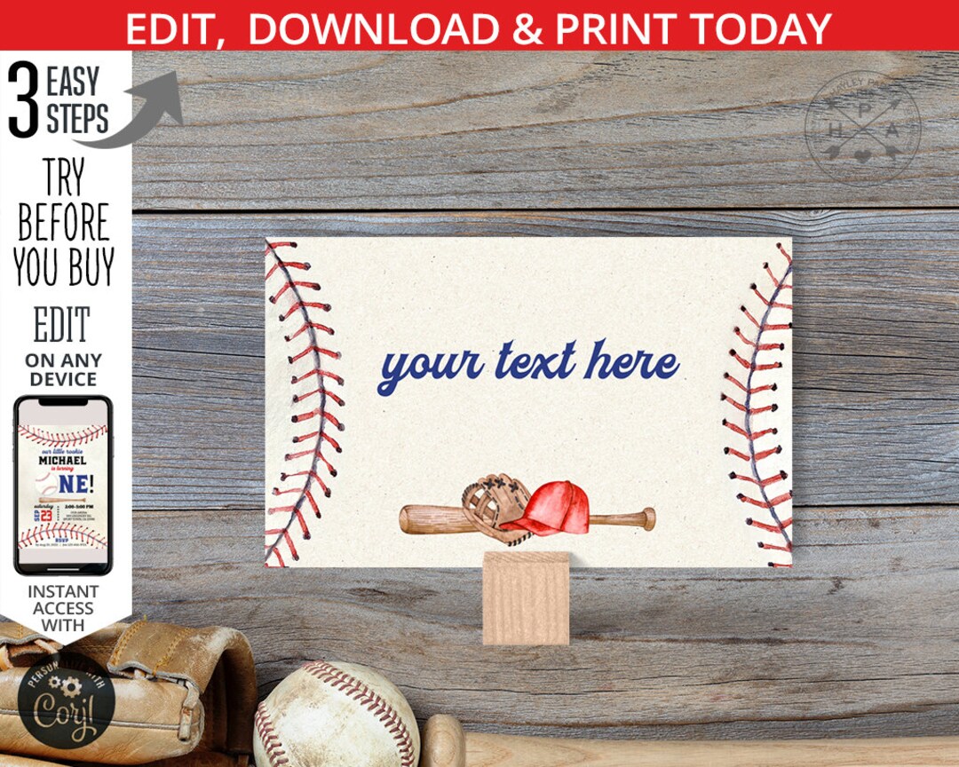 Baseball Food Label Place Tent Cards Escort Card Birthday Rookie Sports ...