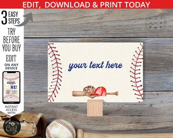Baseball food label place tent cards escort card birthday rookie sports balls boy party. Editable printable. 191HPA 45 A