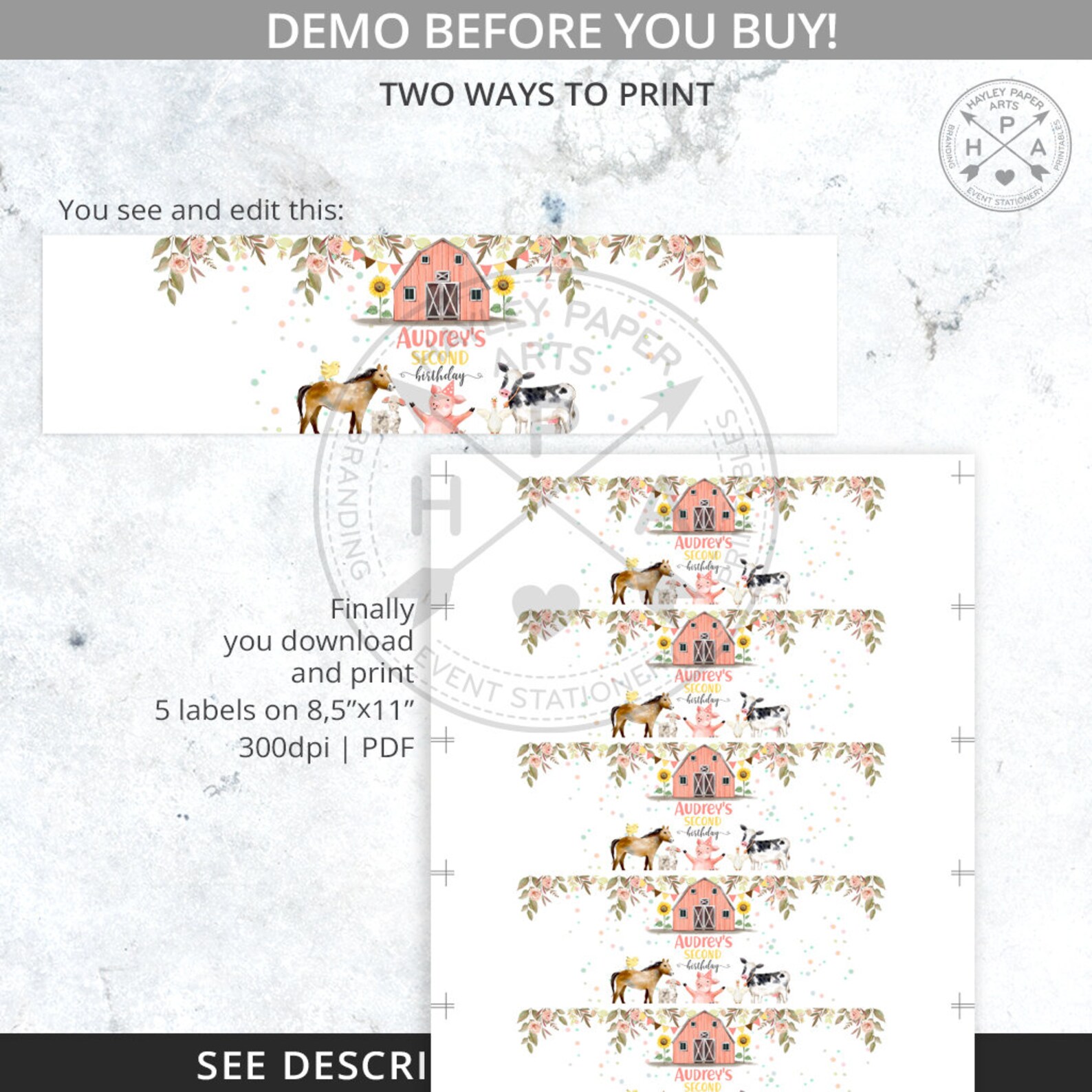 Farm Animals Water Bottle Labels Pink Barn Girl Any Age Birthday ...